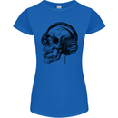 Skull Headphones Gothic Rock Music DJ Womens Petite Cut T-Shirt Royal Blue
