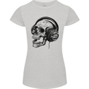 Skull Headphones Gothic Rock Music DJ Womens Petite Cut T-Shirt Sports Grey