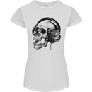 Skull Headphones Gothic Rock Music DJ Womens Petite Cut T-Shirt White