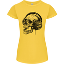 Skull Headphones Gothic Rock Music DJ Womens Petite Cut T-Shirt Yellow