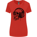 Skull Headphones Gothic Rock Music DJ Womens Wider Cut T-Shirt Red