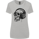 Skull Headphones Gothic Rock Music DJ Womens Wider Cut T-Shirt Sports Grey