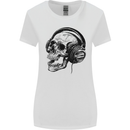 Skull Headphones Gothic Rock Music DJ Womens Wider Cut T-Shirt White