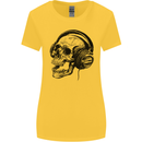 Skull Headphones Gothic Rock Music DJ Womens Wider Cut T-Shirt Yellow