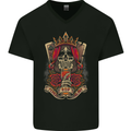 Skull King Playing Cards Biker Motorbike Mens V-Neck Cotton T-Shirt Black