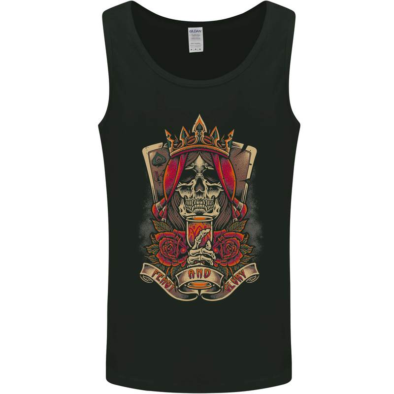 Skull King Playing Cards Biker Motorbike Mens Vest Tank Top Black