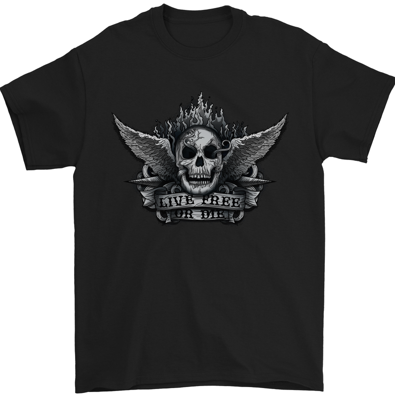 Skull Live Free or Die Mens T-Shirt Cotton Gildan Black