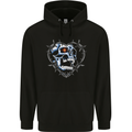 Skull Love in Barbed Wire Heart Childrens Kids Hoodie Black