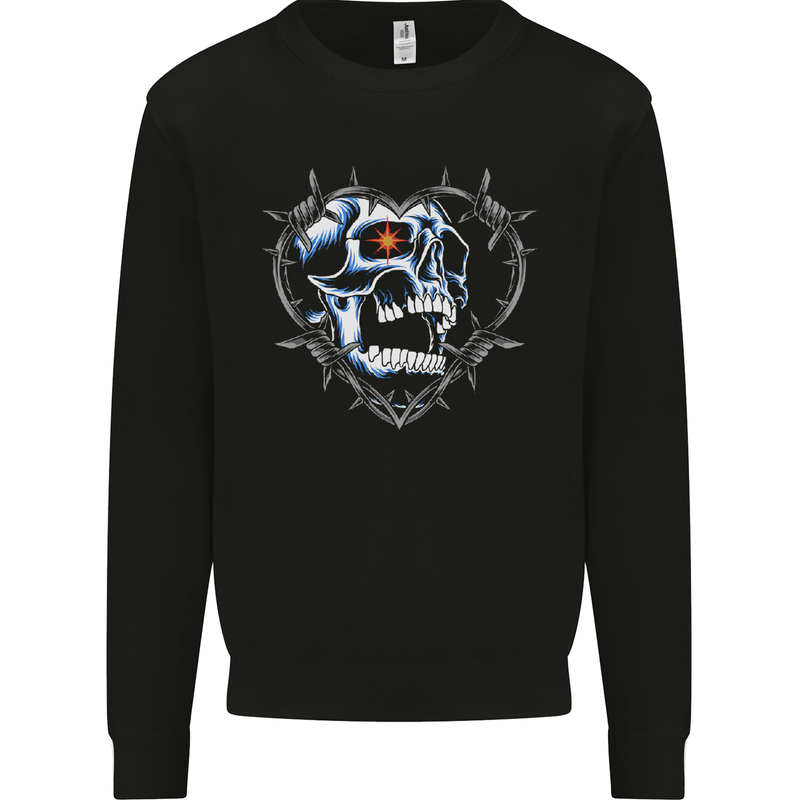 Skull Love in Barbed Wire Heart Kids Sweatshirt Jumper Black