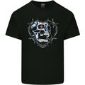 Skull Love in Barbed Wire Heart Kids T-Shirt Childrens Black