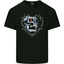 Skull Love in Barbed Wire Heart Kids T-Shirt Childrens Black