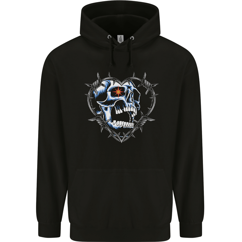 Skull Love in Barbed Wire Heart Mens 80% Cotton Hoodie Black