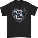 Skull Love in Barbed Wire Heart Mens Gildan Cotton T-Shirt Black