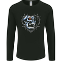 Skull Love in Barbed Wire Heart Mens Long Sleeve T-Shirt Black