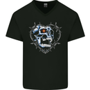 Skull Love in Barbed Wire Heart Mens V-Neck Cotton T-Shirt Black