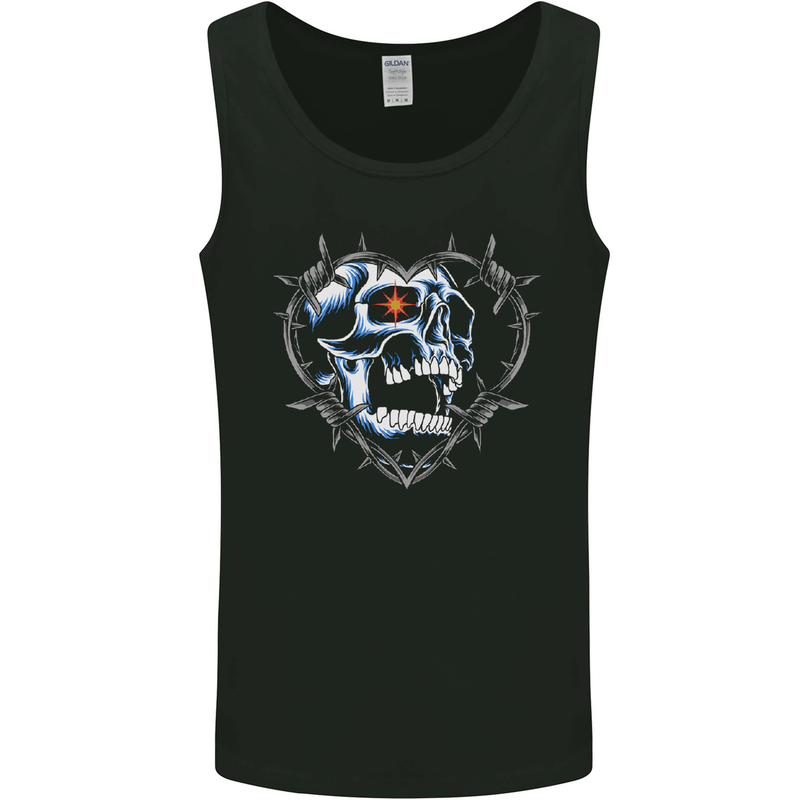 Skull Love in Barbed Wire Heart Mens Vest Tank Top Black