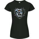 Skull Love in Barbed Wire Heart Womens Petite Cut T-Shirt Black