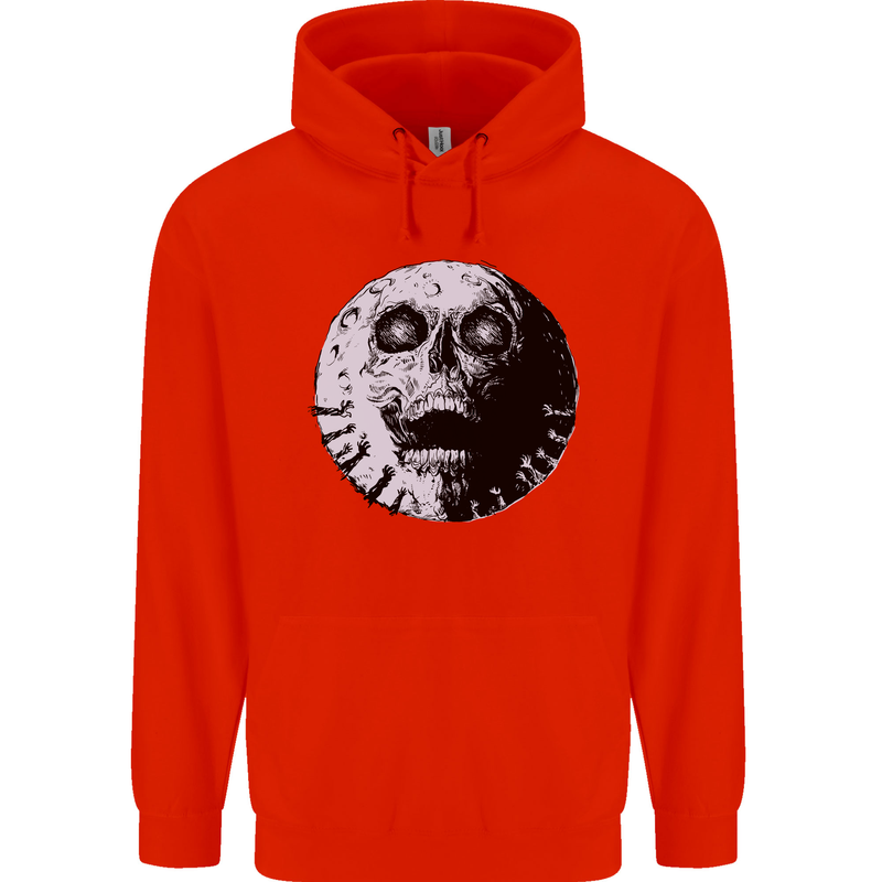 Skull Moon Gothic Halloween Zombie Biker Childrens Kids Hoodie Bright Red