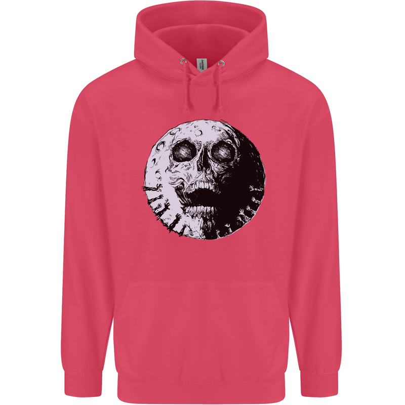 Skull Moon Gothic Halloween Zombie Biker Childrens Kids Hoodie Heliconia