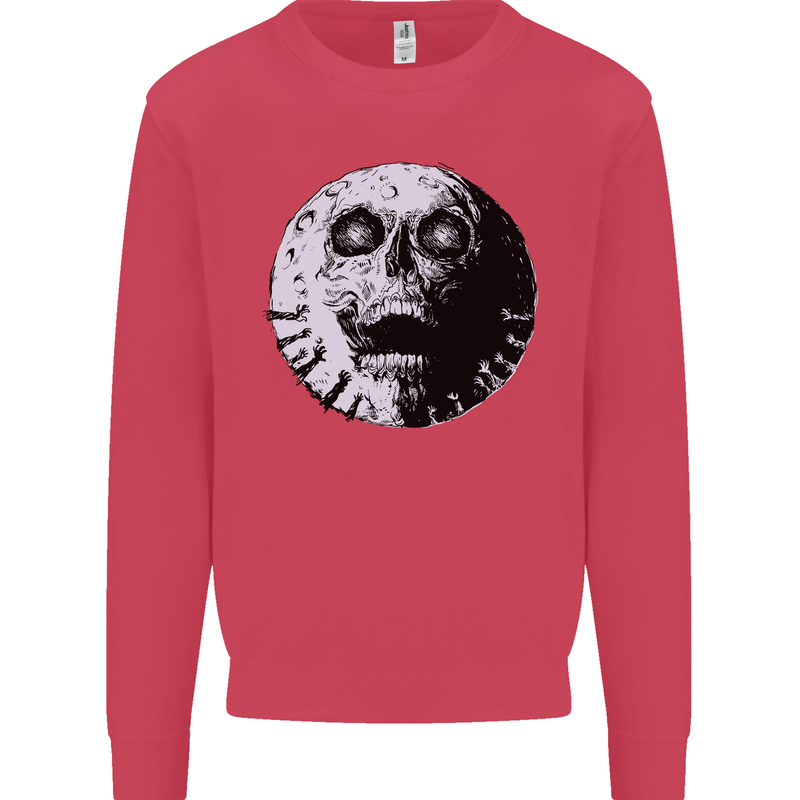 Skull Moon Gothic Halloween Zombie Biker Kids Sweatshirt Jumper Heliconia