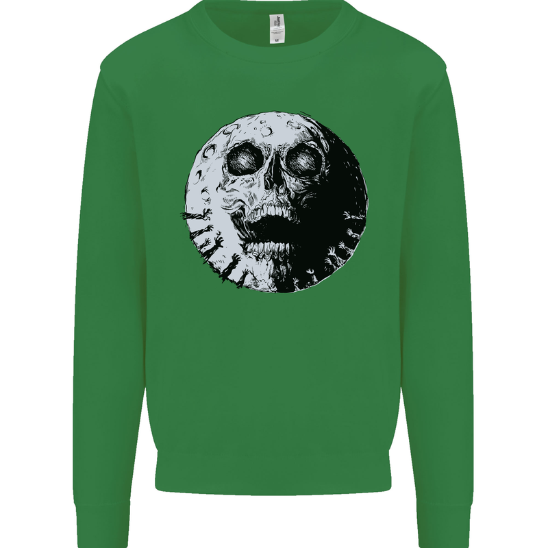 Skull Moon Gothic Halloween Zombie Biker Kids Sweatshirt Jumper Irish Green