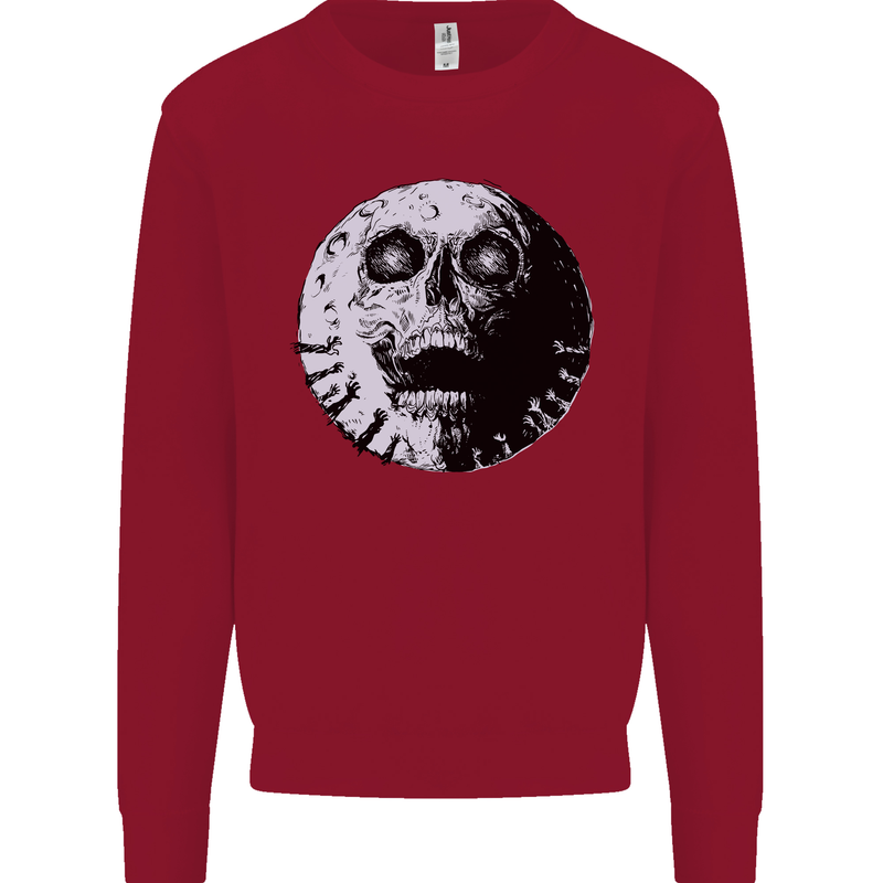 Skull Moon Gothic Halloween Zombie Biker Kids Sweatshirt Jumper Red