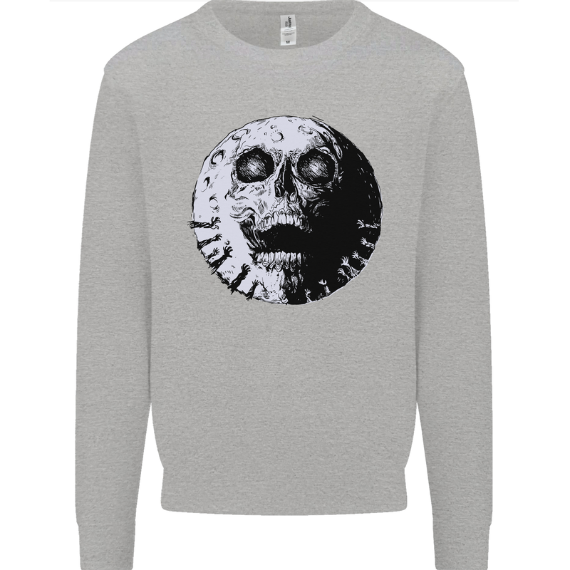 Skull Moon Gothic Halloween Zombie Biker Kids Sweatshirt Jumper Sports Grey