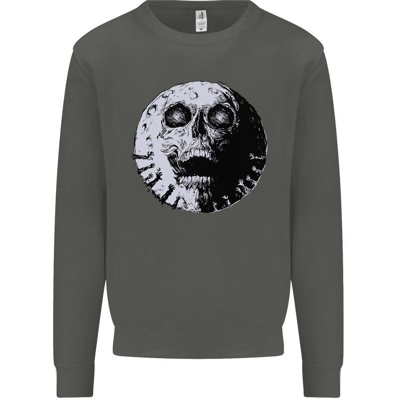 Skull Moon Gothic Halloween Zombie Biker Kids Sweatshirt Jumper Storm Grey