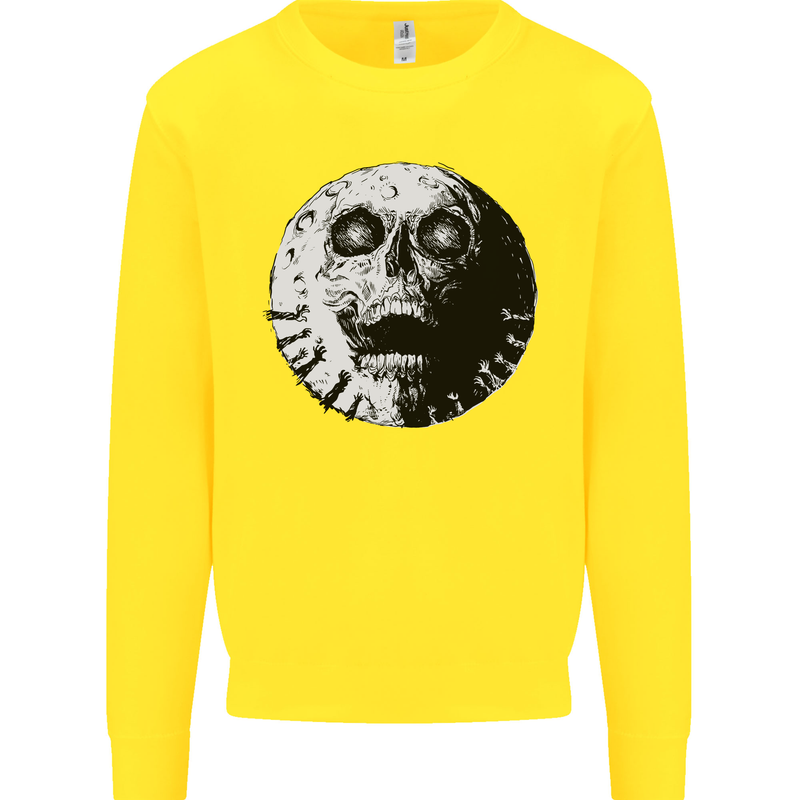 Skull Moon Gothic Halloween Zombie Biker Kids Sweatshirt Jumper Yellow