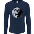 Skull Moon Gothic Halloween Zombie Biker Mens Long Sleeve T-Shirt Navy Blue