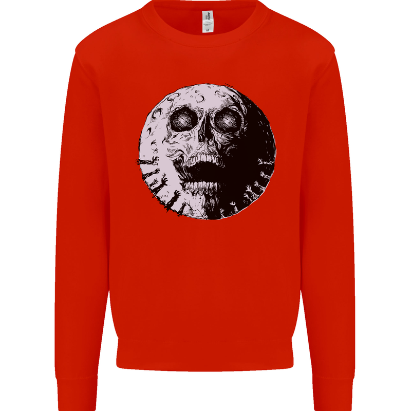 Skull Moon Gothic Halloween Zombie Biker Mens Sweatshirt Jumper Bright Red
