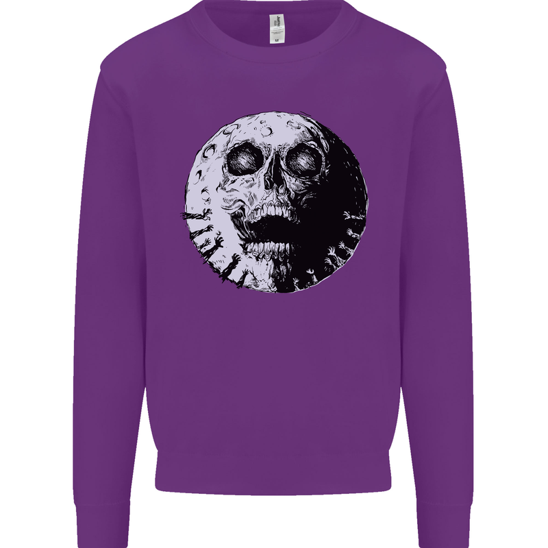 Skull Moon Gothic Halloween Zombie Biker Mens Sweatshirt Jumper Purple