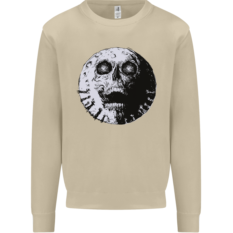 Skull Moon Gothic Halloween Zombie Biker Mens Sweatshirt Jumper Sand