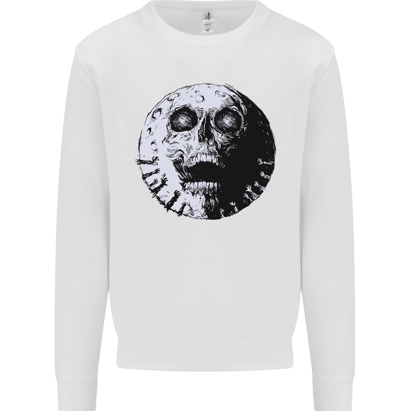 Skull Moon Gothic Halloween Zombie Biker Mens Sweatshirt Jumper White