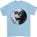 Skull Moon Gothic Halloween Zombie Biker Mens T-Shirt Cotton Gildan Light Blue