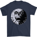 Skull Moon Gothic Halloween Zombie Biker Mens T-Shirt Cotton Gildan Navy Blue
