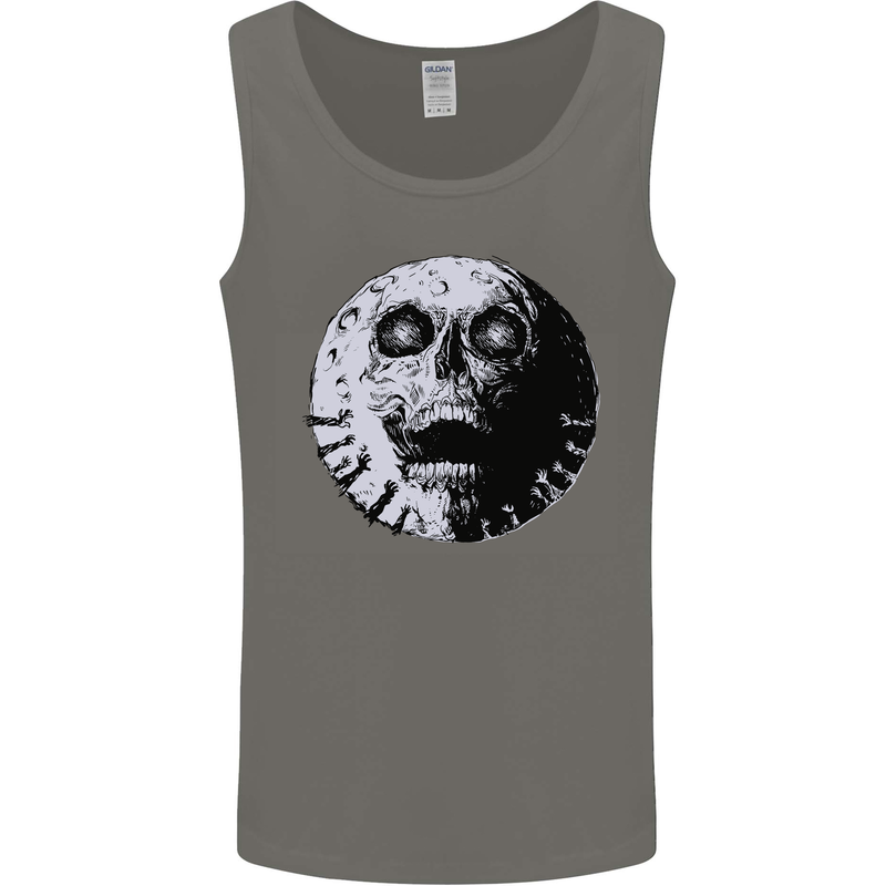 Skull Moon Gothic Halloween Zombie Biker Mens Vest Tank Top Charcoal
