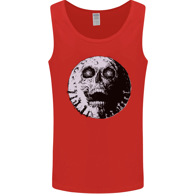 Skull Moon Gothic Halloween Zombie Biker Mens Vest Tank Top Red