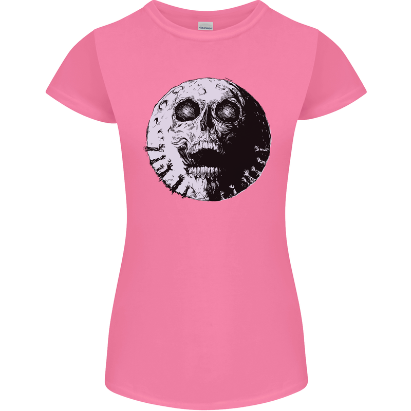 Skull Moon Gothic Halloween Zombie Biker Womens Petite Cut T-Shirt Azalea