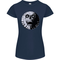 Skull Moon Gothic Halloween Zombie Biker Womens Petite Cut T-Shirt Navy Blue