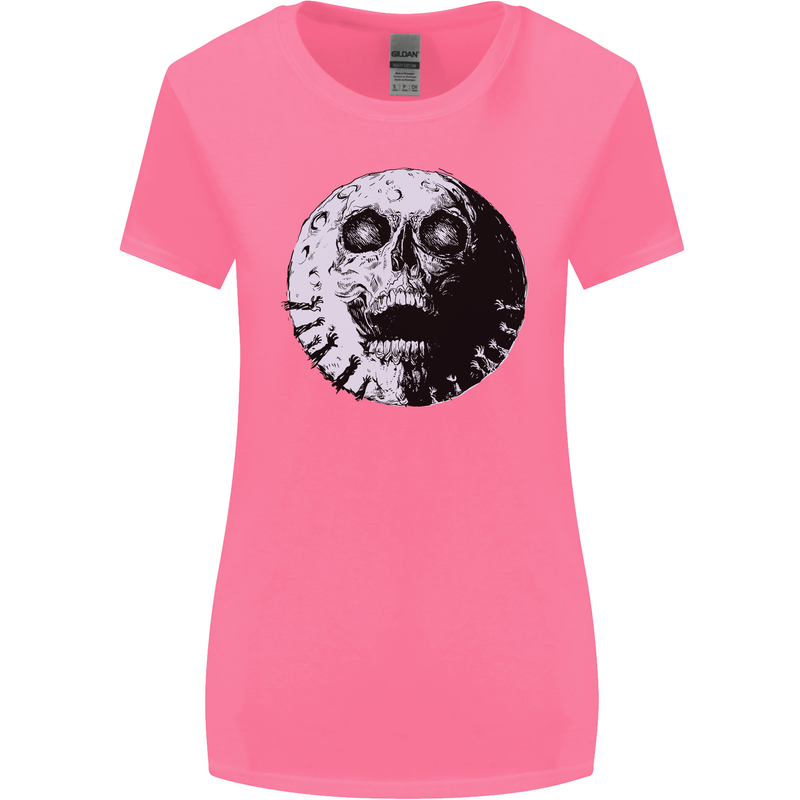 Skull Moon Gothic Halloween Zombie Biker Womens Wider Cut T-Shirt Azalea