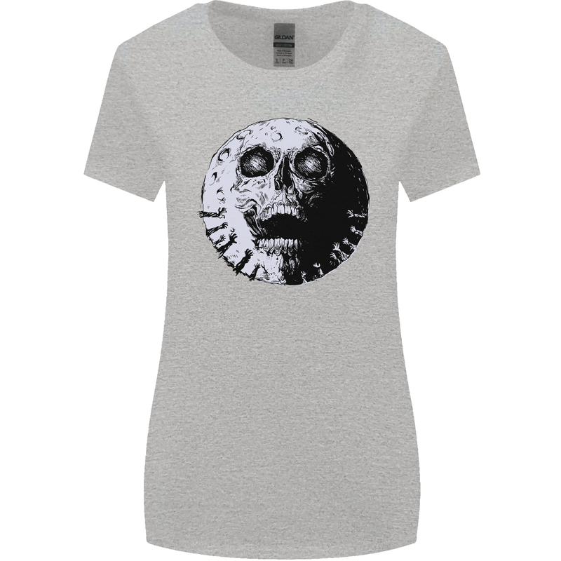 Skull Moon Gothic Halloween Zombie Biker Womens Wider Cut T-Shirt Sports Grey
