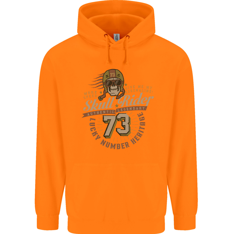 Skull Rider Motorcycle Biker Motorbike Childrens Kids Hoodie Orange