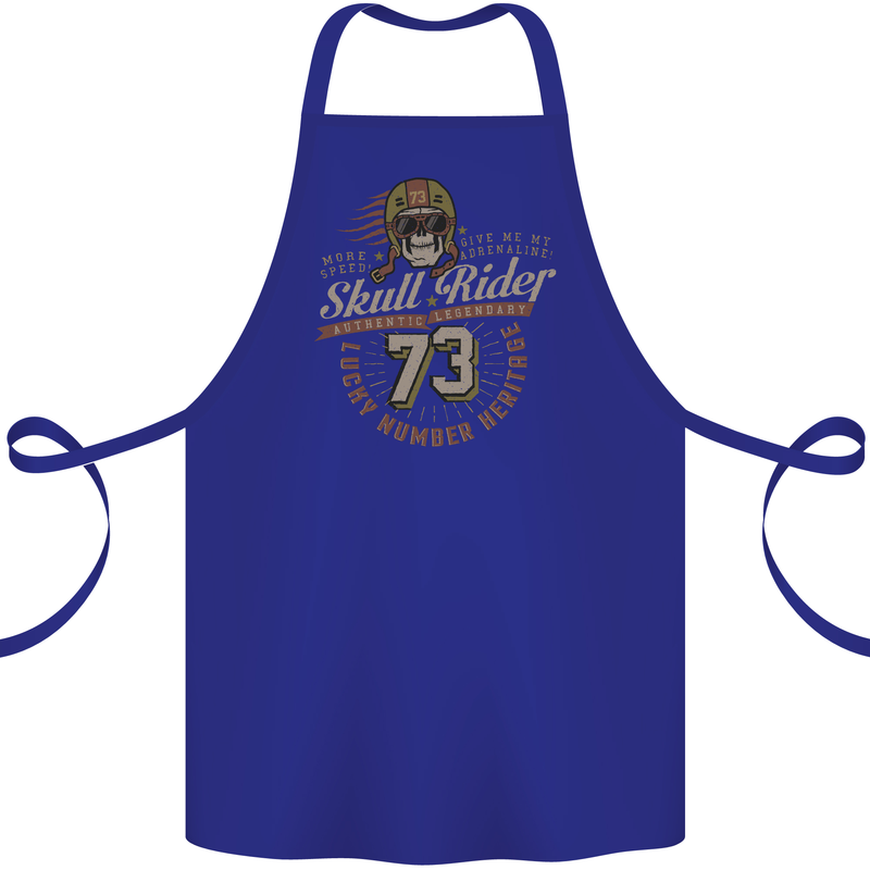 Skull Rider Motorcycle Biker Motorbike Cotton Apron 100% Organic Royal Blue