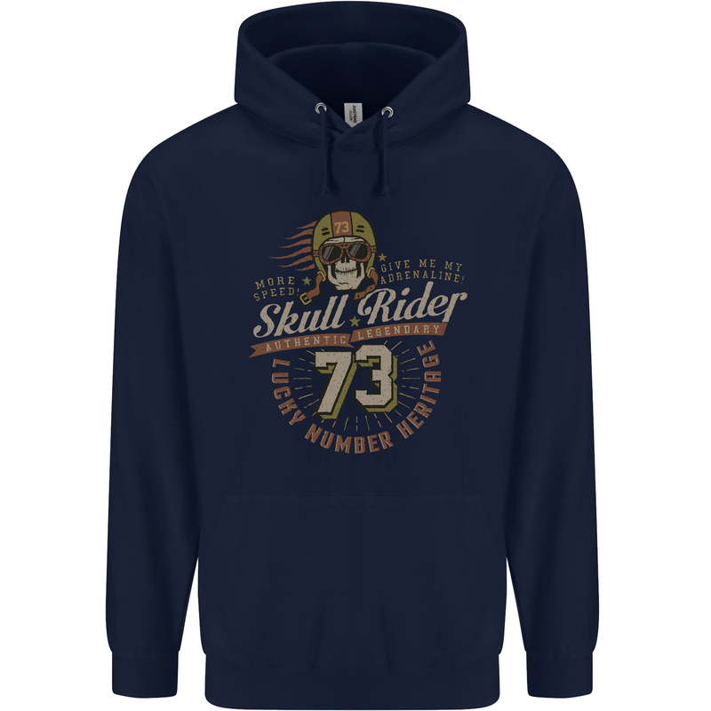 Skull Rider Motorcycle Biker Motorbike Mens 80% Cotton Hoodie Navy Blue