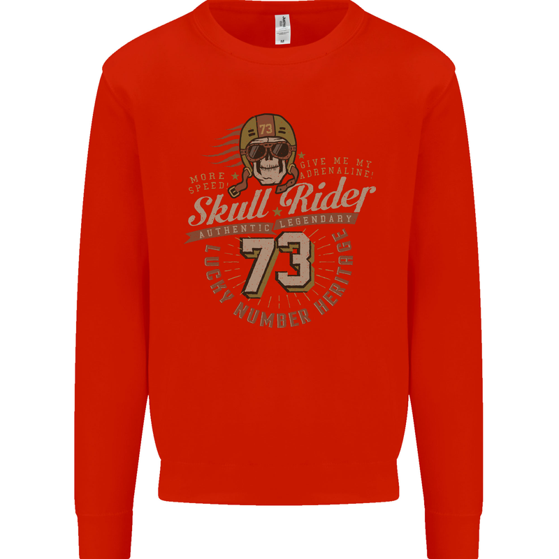 Skull Rider Motorcycle Biker Motorbike Mens Sweatshirt Jumper Bright Red