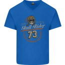 Skull Rider Motorcycle Biker Motorbike Mens V-Neck Cotton T-Shirt Royal Blue