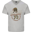 Skull Rider Motorcycle Biker Motorbike Mens V-Neck Cotton T-Shirt Sports Grey