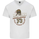 Skull Rider Motorcycle Biker Motorbike Mens V-Neck Cotton T-Shirt White