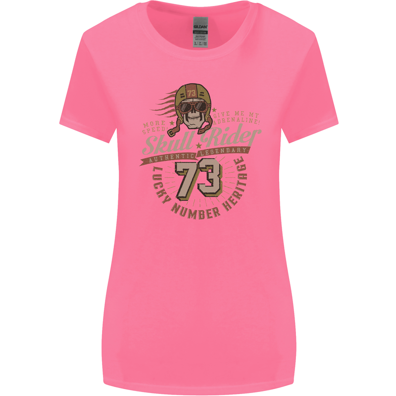 Skull Rider Motorcycle Biker Motorbike Womens Wider Cut T-Shirt Azalea